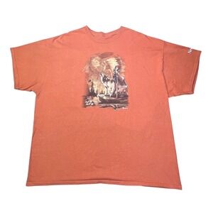 Mens Graphic T Shirt New Mexico Wolf Eagle Native American Print Orange Size 2XL